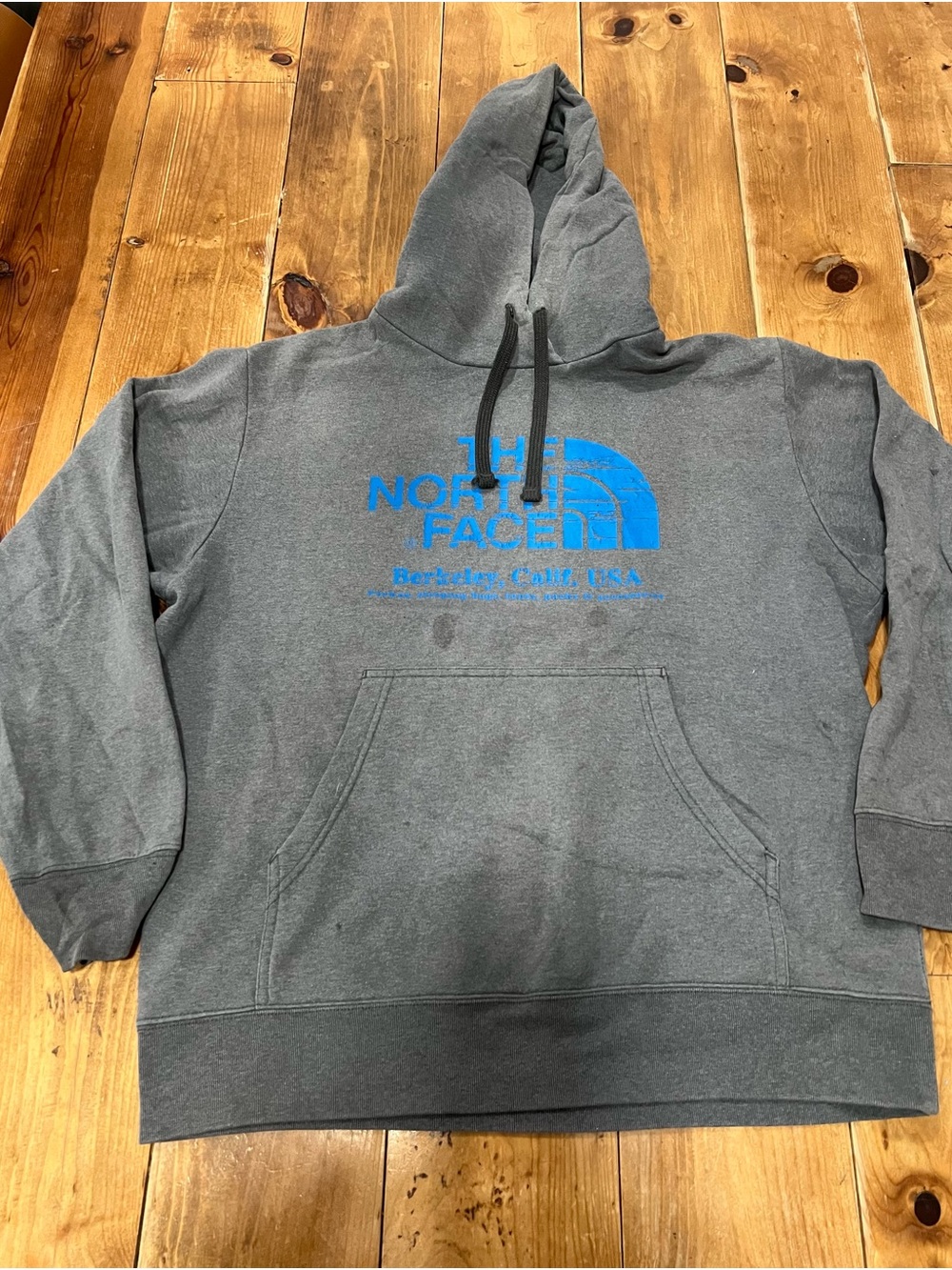 The North Face Gray Crewneck Hoodie with Blue Logo - Men
